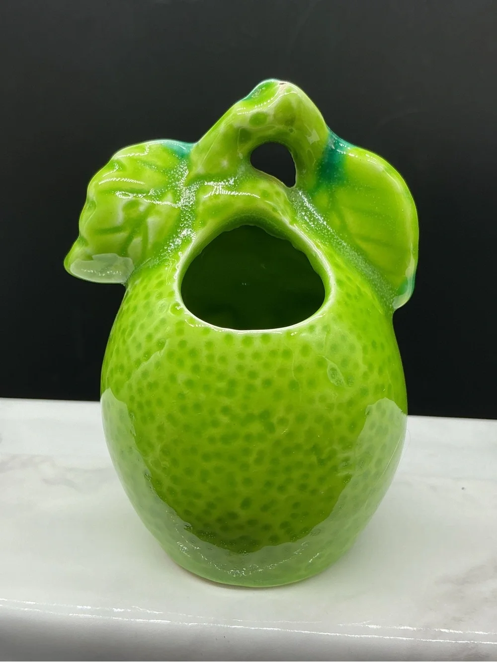 Enesco Glossy Lime Green Ceramic Fruit Toothpick Holder Anthropomorphic Vintage